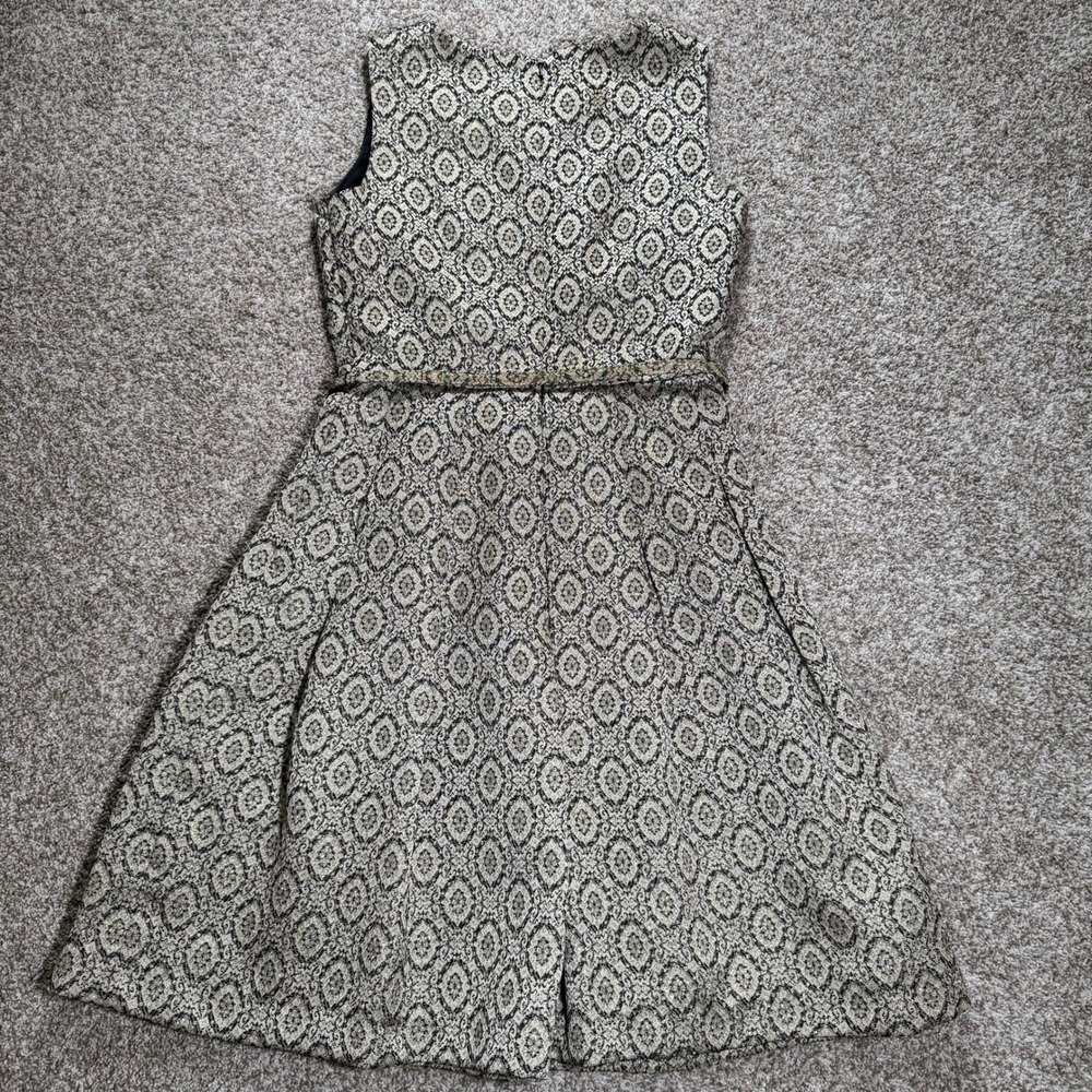 Talbots Womens Size 2 Gold‎ Black Jacquard Fit Flare Dress Rhinestone Belt - Picture 13 of 16